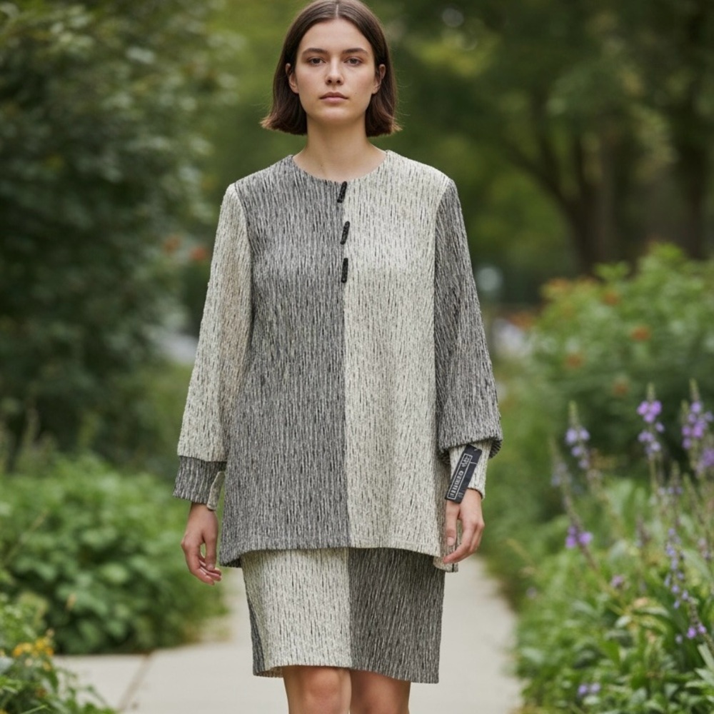 NWT VTG 80’s Ildi Marshall Gray Color Block Textured Long Sleeve Dress ~ Size 16